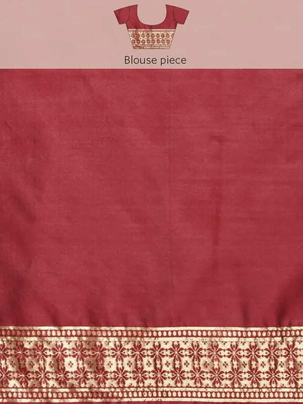 Scarlet_Maroon_Polyester_Silk_Jacquard_Premium_&_Elegant_(_Zari_Border_)_Banarasi_Plain_Border_Saree_With_Blouse_Piece_For_Women