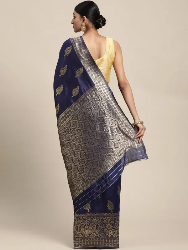 Violet_Blue_Polyester_Silk_Jacquard_Premium_&_Elegant_(_Zari_Border_)_Banarasi_Plain_Border_Saree_With_Blouse_Piece_For_Women