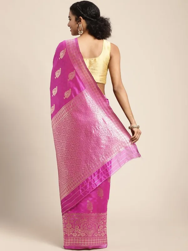 Light_Pink_Polyester_Silk_Jacquard_Premium_&_Elegant_(_Zari_Border_)_Banarasi_Plain_Border_Saree_With_Blouse_Piece_For_Women