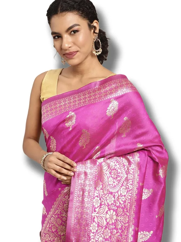 Light_Pink_Polyester_Silk_Jacquard_Premium_&_Elegant_(_Zari_Border_)_Banarasi_Plain_Border_Saree_With_Blouse_Piece_For_Women