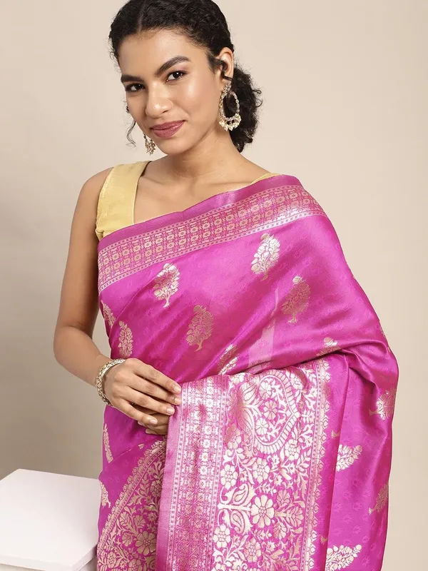 Light_Pink_Polyester_Silk_Jacquard_Premium_&_Elegant_(_Zari_Border_)_Banarasi_Plain_Border_Saree_With_Blouse_Piece_For_Women