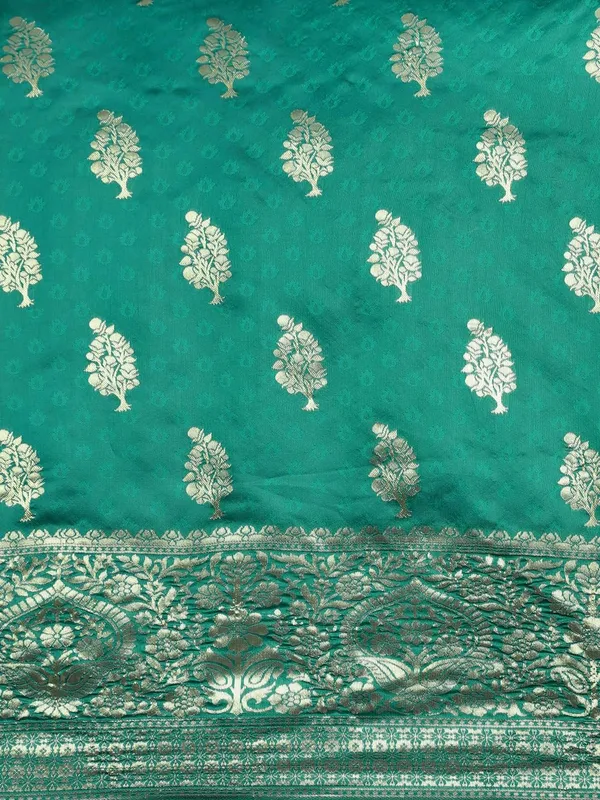 Blue_Polyester_Silk_Jacquard_Premium_&_Elegant_(_Zari_Border_)_Banarasi_Plain_Border_Saree_With_Blouse_Piece_For_Women