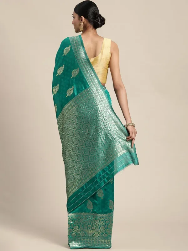 Blue_Polyester_Silk_Jacquard_Premium_&_Elegant_(_Zari_Border_)_Banarasi_Plain_Border_Saree_With_Blouse_Piece_For_Women