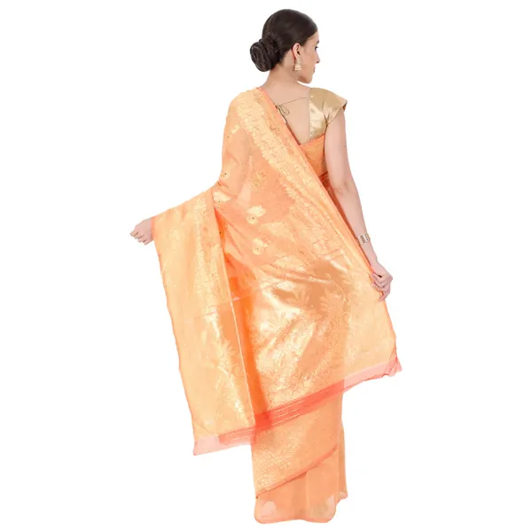 Light_Orange_Polyester_Silk_Jacquard_Premium_&_Elegant_(_Zari_Border_)_Banarasi_Plain_Border_Saree_With_Blouse_Piece_For_Women