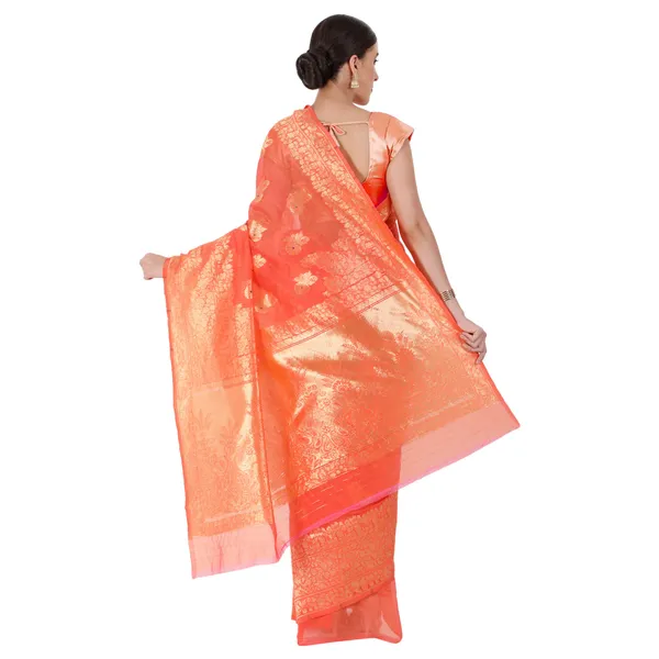 Dark_Orange_Polyester_Silk_Jacquard_Premium_&_Elegant_(_Zari_Border_)_Banarasi_Plain_Border_Saree_With_Blouse_Piece_For_Women