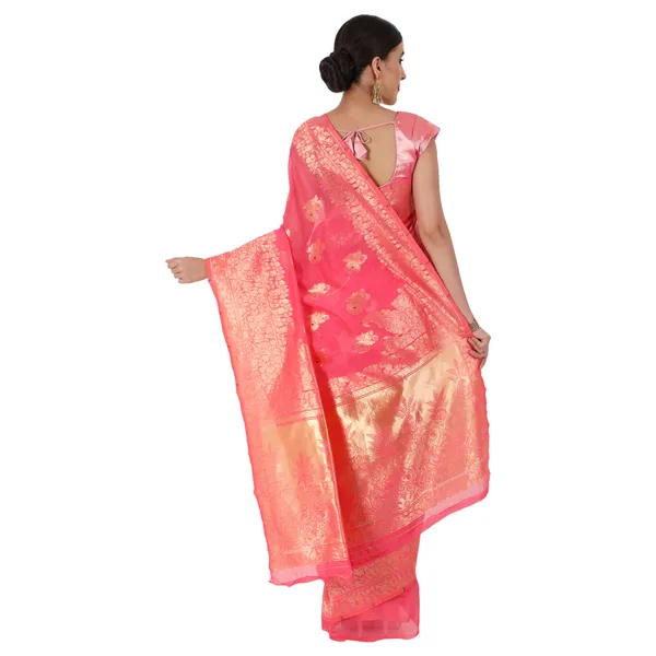 Fuchsia_Pink_Polyester_Silk_Jacquard_Premium_&_Elegant_(_Zari_Border_)_Banarasi_Plain_Border_Saree_With_Blouse_Piece_For_Women