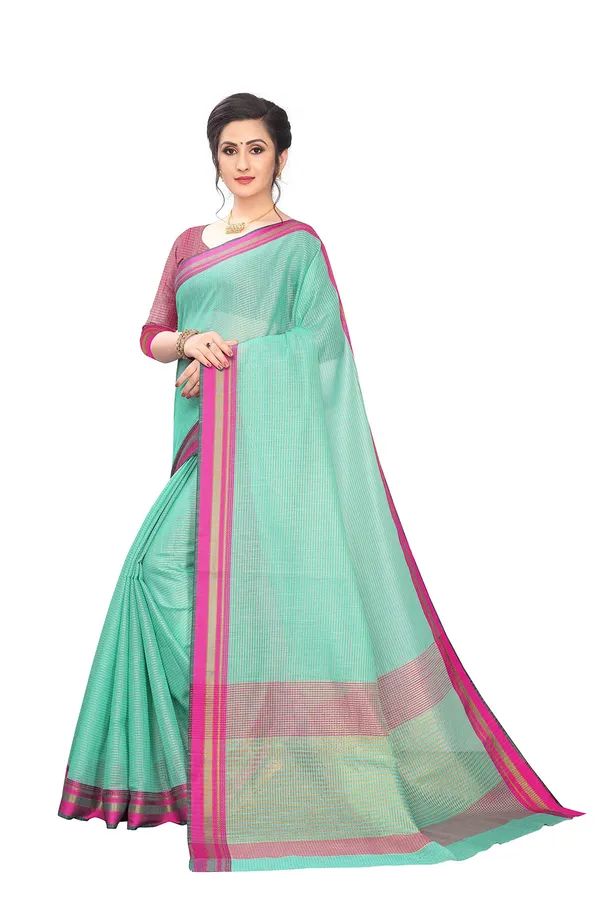 Turquoise_Cotton_Silk_Jacquard_Premium_&_Elegant_(_Jacquard_)_Maheshwari_Saree_With_Blouse_Piece_For_Women