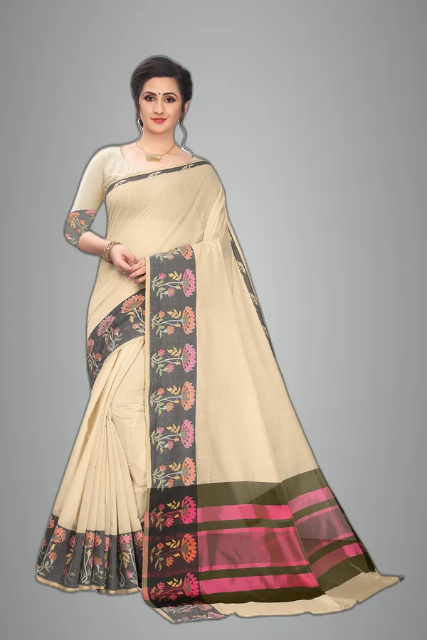 Off_White_Cotton_Silk_Jacquard_Premium_&_Elegant_(_Jacquard_)_Maheshwari_Saree_With_Blouse_Piece_For_Women