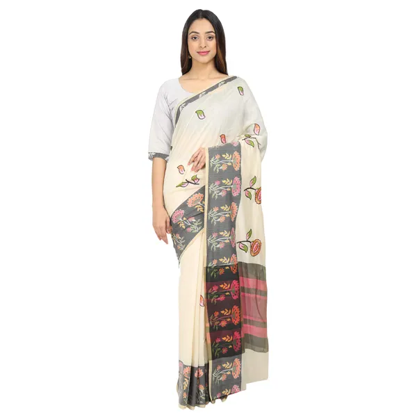 White_Cotton_Silk_Jacquard_Premium_&_Elegant_(_Jacquard_)_Maheshwari_Saree_With_Blouse_Piece_For_Women
