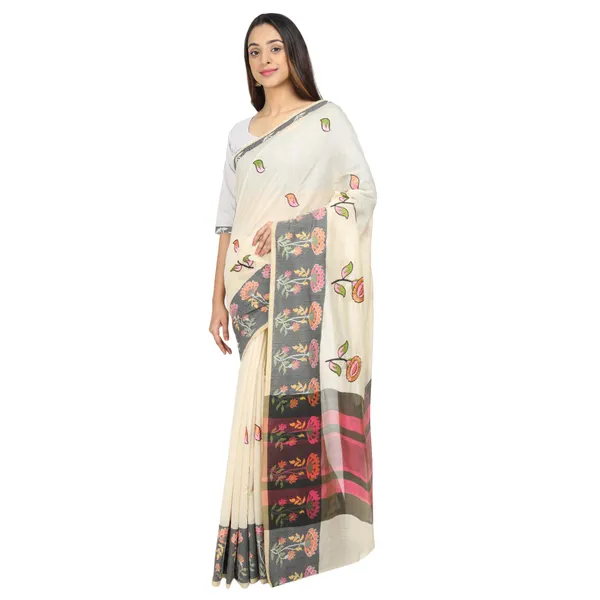White_Cotton_Silk_Jacquard_Premium_&_Elegant_(_Jacquard_)_Maheshwari_Saree_With_Blouse_Piece_For_Women