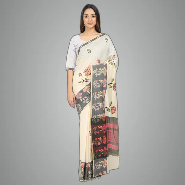 White_Cotton_Silk_Jacquard_Premium_&_Elegant_(_Jacquard_)_Maheshwari_Saree_With_Blouse_Piece_For_Women