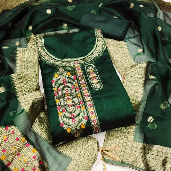 Green_Banarasi_Silk_Jacquard_Salwar_Suit_Dress_Material_With_Zardosi_Handwork_&_Placement_Woven_Dupatta_Unstitched