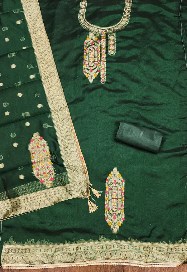 Green_Banarasi_Silk_Jacquard_Salwar_Suit_Dress_Material_With_Zardosi_Handwork_&_Placement_Woven_Dupatta_Unstitched
