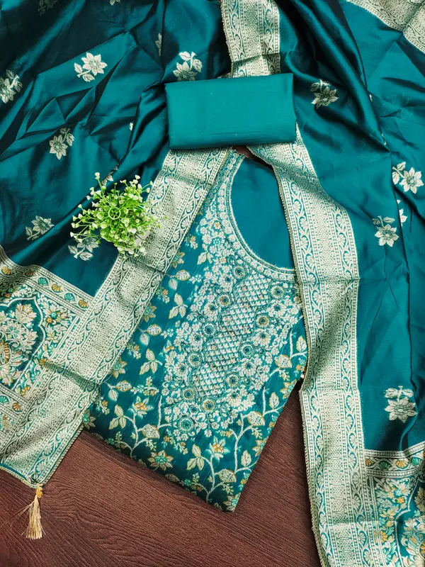 Sea_Green_Banarasi_Silk_Salwar_Suit_Dress_Material_With_Zardosi_Handwork_&_Jacquard_Dupatta