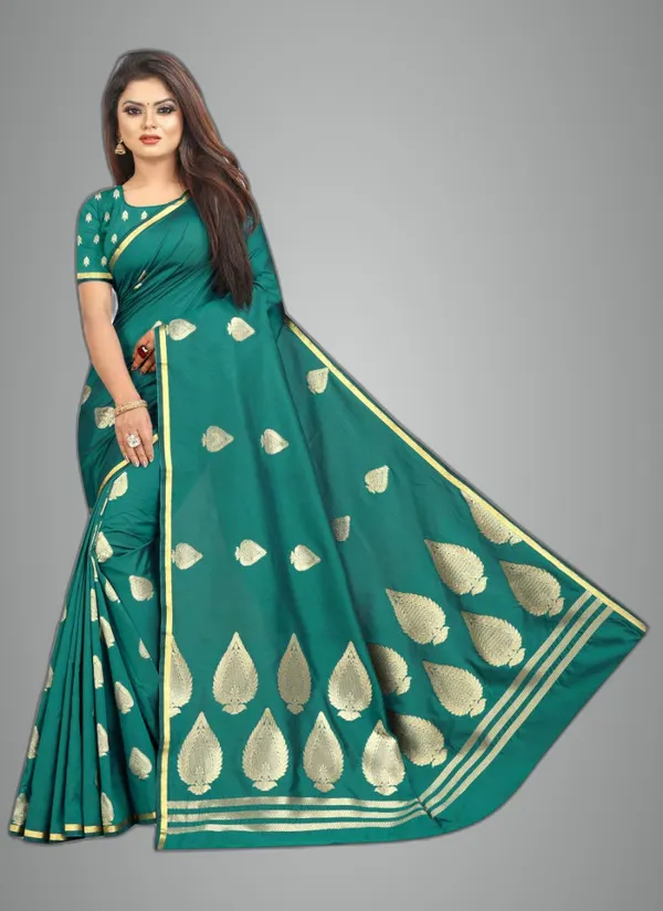 Turquoise_Green_Silk___Jacquard_Premium_&_Elegant_Banarasi_Saree_With_Blouse_Piece_For_Women