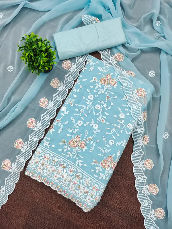 Sky_Blue_Georgette_Salwar_Suit_Dress_Material_Set_With_Floral_Thread_Work_Unstitched