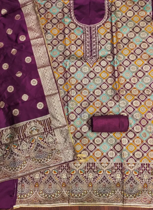 Self_Design_Purple_Jacquard_Salwar_Suit_Dress_Material_With_Zardosi_Handwork_&_Banarasi_Dupatta_Unstitched_Set_For_Women