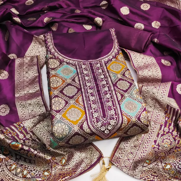 Self_Design_Purple_Jacquard_Salwar_Suit_Dress_Material_With_Zardosi_Handwork_&_Banarasi_Dupatta_Unstitched_Set_For_Women