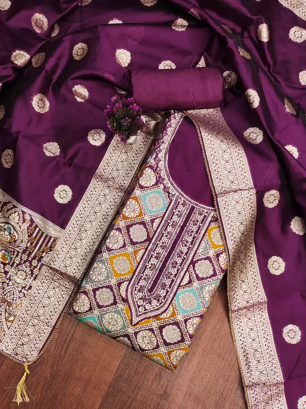 Self_Design_Purple_Jacquard_Salwar_Suit_Dress_Material_With_Zardosi_Handwork_&_Banarasi_Dupatta_Unstitched_Set_For_Women
