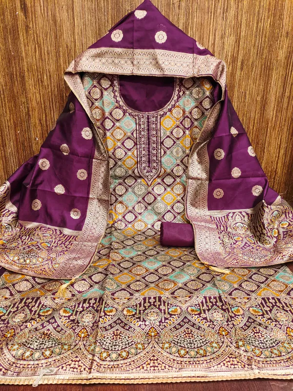 Self_Design_Purple_Jacquard_Salwar_Suit_Dress_Material_With_Zardosi_Handwork_&_Banarasi_Dupatta_Unstitched_Set_For_Women