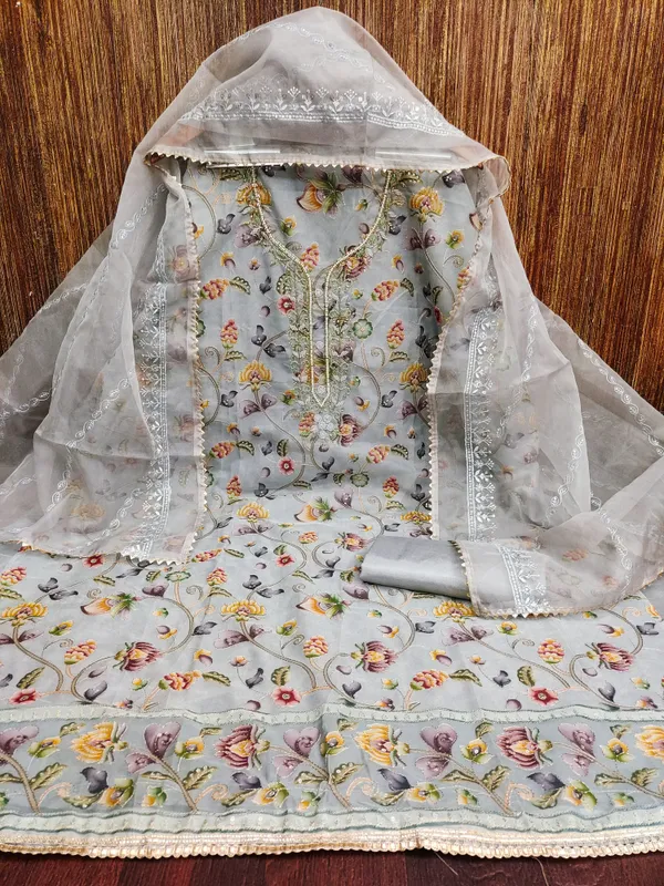 Light_Grey_Organza_Salwar_Suit_Dress_Material_With_Floral_Digital_Print,_Zardosi_Hand_Work_&_Embroidered_Dupatta_Unstitched