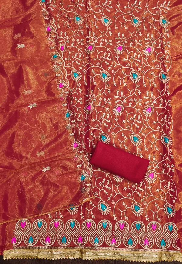 Red_Organza_Salwar_Suit_Dress_Material_Set_With_Multicolor_Thread_Work_&_Embroidered_Dupatta_Unstitched_For_women
