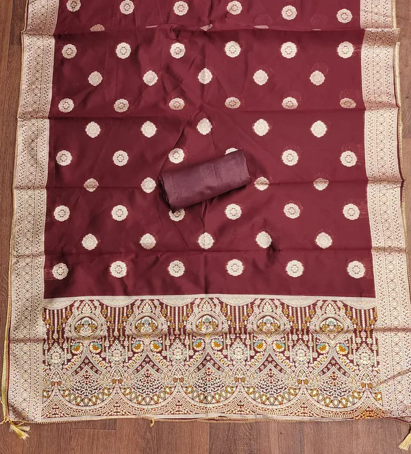 Maroon_Jacquard_Salwar_Unstitched_Suit_Dress_Material_Set_With_Zardosi_Handwork_&_Banarasi_Dupatta