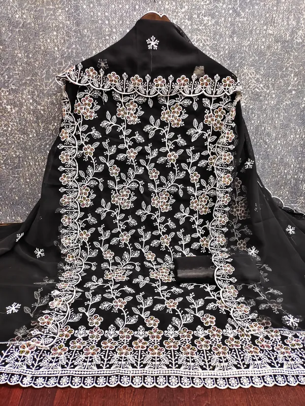 Self_Design_Black_Georgette_White_&_Multicolor_Floral_Vine_Embroidered_Salwar_Suit_Dress_Material_With_Dupatta_Unstitched_For_Women