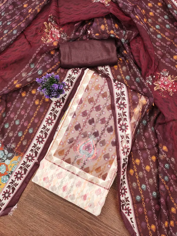 Maroon_Organza_Salwar_Suit_Dress_Material_With_Floral_Digital_Print_&_Siroski_Diamond_Work_Unstitched