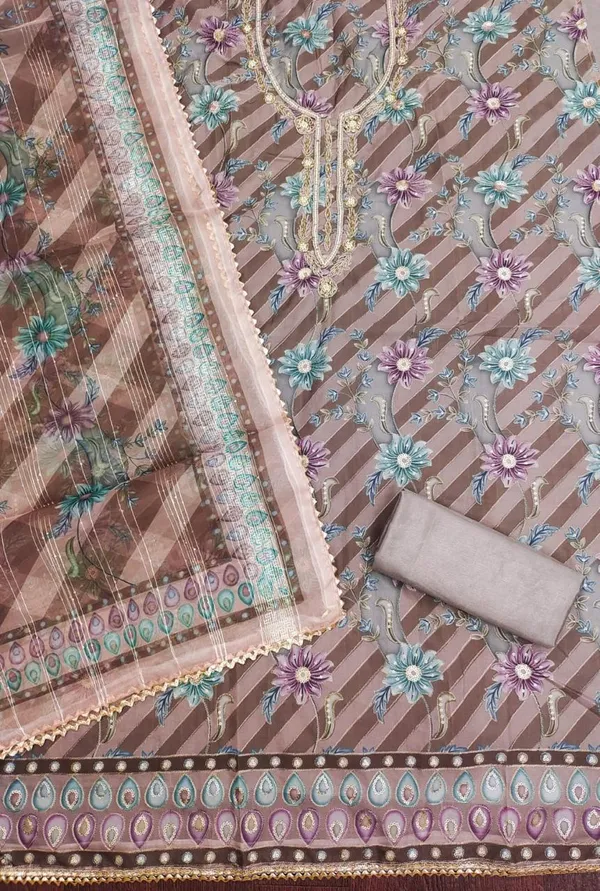 Brown_Royal_Blossom_Organza_Salwar_Suit_With_Zardosi_Work_By_Leeza_Store_Unstitched