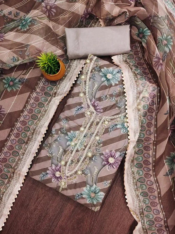 Brown_Royal_Blossom_Organza_Salwar_Suit_With_Zardosi_Work_By_Leeza_Store_Unstitched