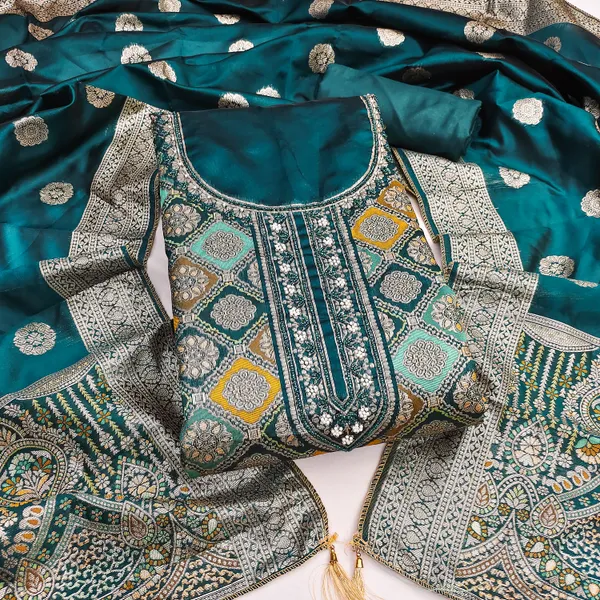Sea_Green_Jacquard_Salwar_Suit_Dress_Material_With_Zardosi_Handwork_&_Banarasi_Dupatta_Unstitched