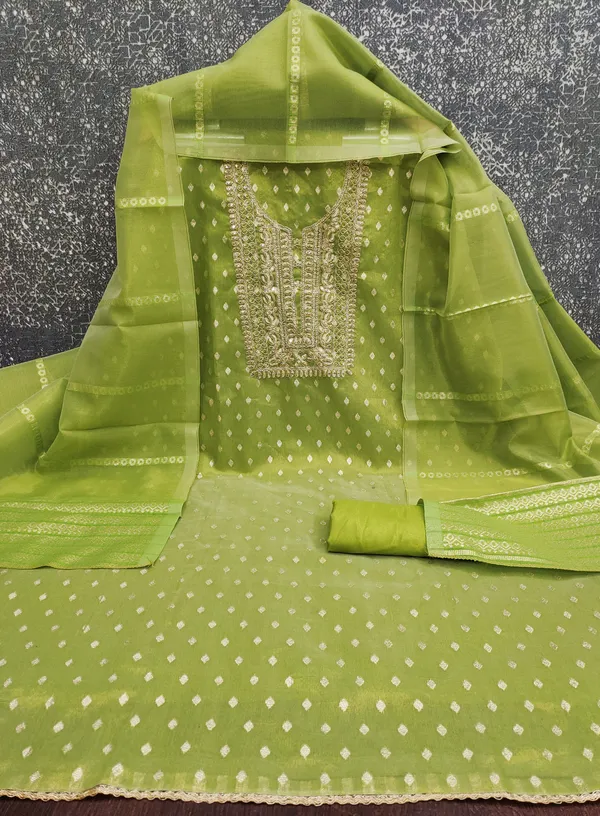 Self_Design_Mahendi_Premium_Simmer_Butti_Salwar_Suit_Dress_Material_With_Golden_Neck_Work_&_Jacquard_Dupatta_Unstitched_For_Women