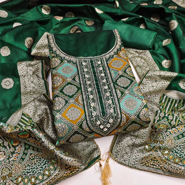 Green_Jacquard_Salwar_Suit_Dress_Material_With_Zardosi_Handwork_&_Banarasi_Dupatta_Unstitched