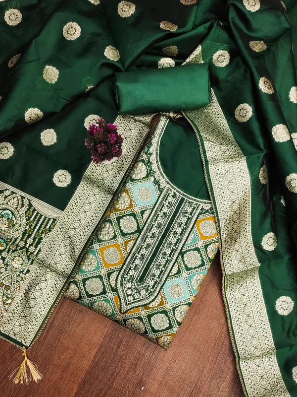 Green_Jacquard_Salwar_Suit_Dress_Material_With_Zardosi_Handwork_&_Banarasi_Dupatta_Unstitched