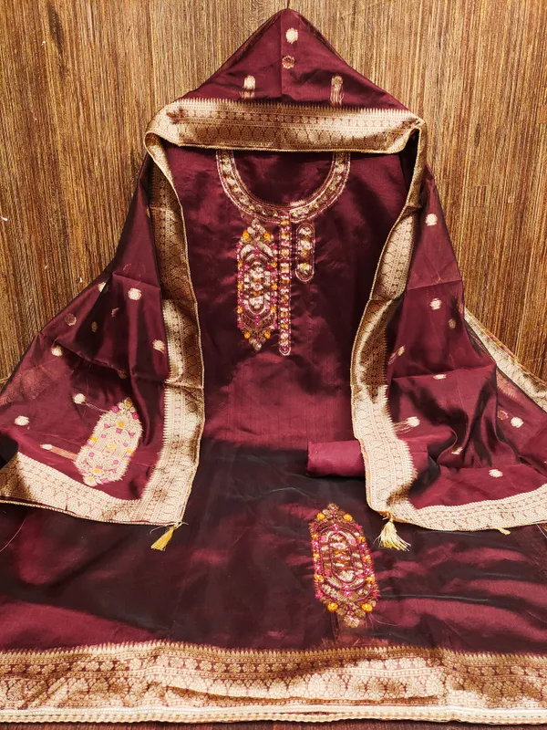 Maroon_Banarasi_Silk_Jacquard_Salwar_Suit_Dress_Material_With_Zardosi_Handwork_&_Placement_Woven_Dupatta_Unstitched