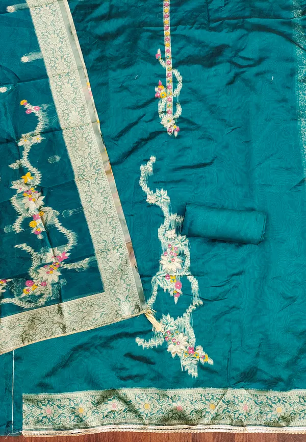 Sea_Green_Banarasi_Silk_Jacquard_Salwar_Suit_Dress_Material_With_Handwork_&_Floral_Dupatta_Unstitched
