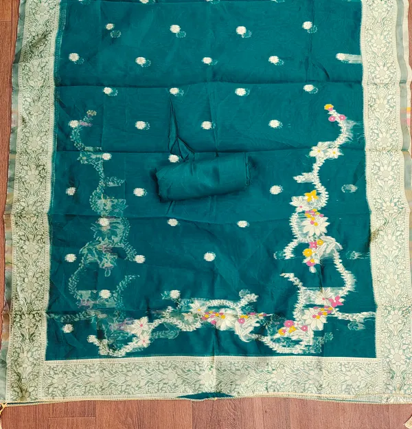 Sea_Green_Banarasi_Silk_Jacquard_Salwar_Suit_Dress_Material_With_Handwork_&_Floral_Dupatta_Unstitched