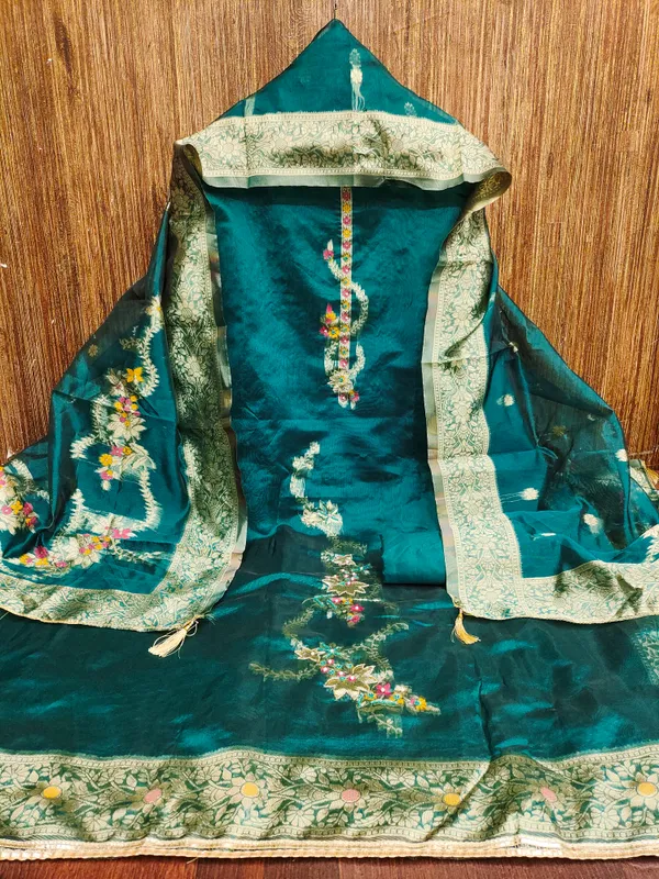 Sea_Green_Banarasi_Silk_Jacquard_Salwar_Suit_Dress_Material_With_Handwork_&_Floral_Dupatta_Unstitched