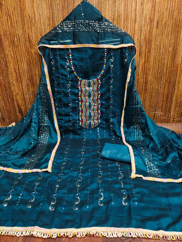 Teal_Blue_Vichitra_Silk_Salwar_Suit_Dress_Material_With_Multicolor_Thread_&_Sequin_Work_Unstitched