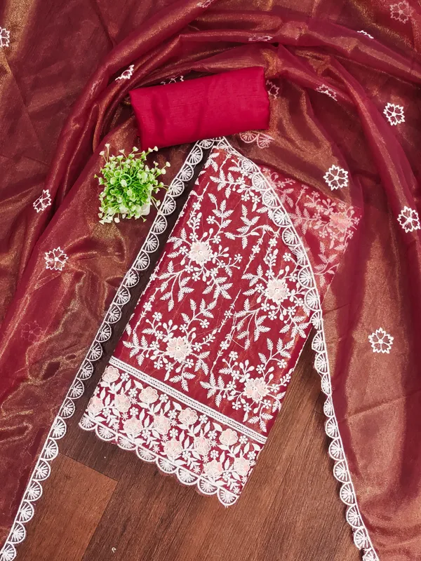 Maroon_Floral_Elegance_Organza_Salwar_Suit_Set_Unstitched
