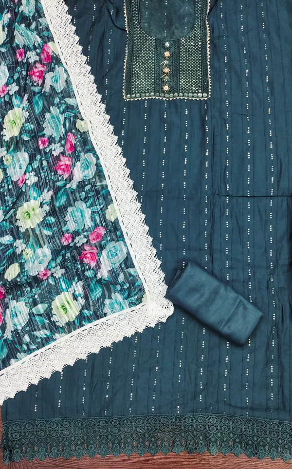 Teal_Blue_Roman_Silk_Salwar_Suit_Dress_Material_With_Thread_Sequin_Work_&_Georgette_Weaving_Dupatta_Unstitched