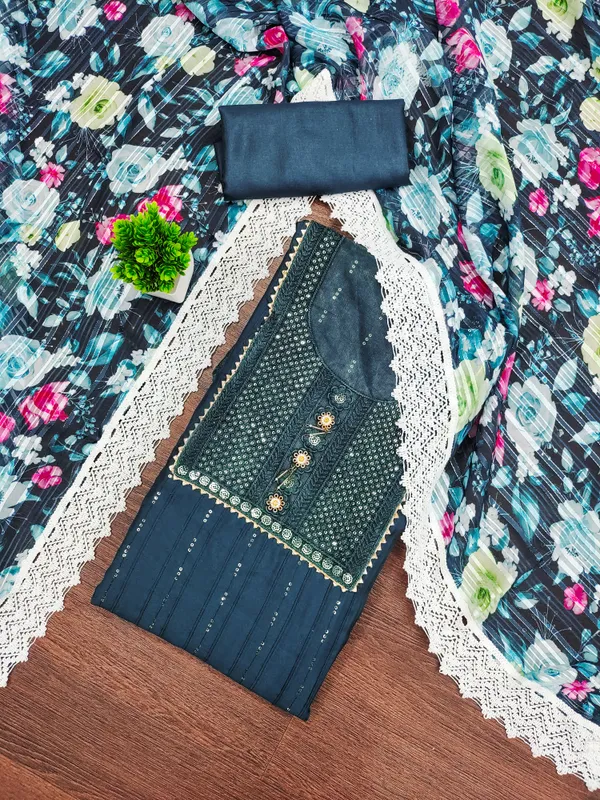 Teal_Blue_Roman_Silk_Salwar_Suit_Dress_Material_With_Thread_Sequin_Work_&_Georgette_Weaving_Dupatta_Unstitched