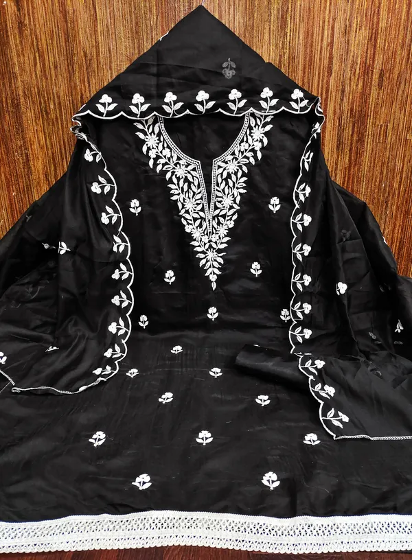 Self_Design_Black_Chanderi_Cotton_Salwar_Suit_Dress_Material_With_Elegant_White_Thread_Work_Unstitched_For_Women