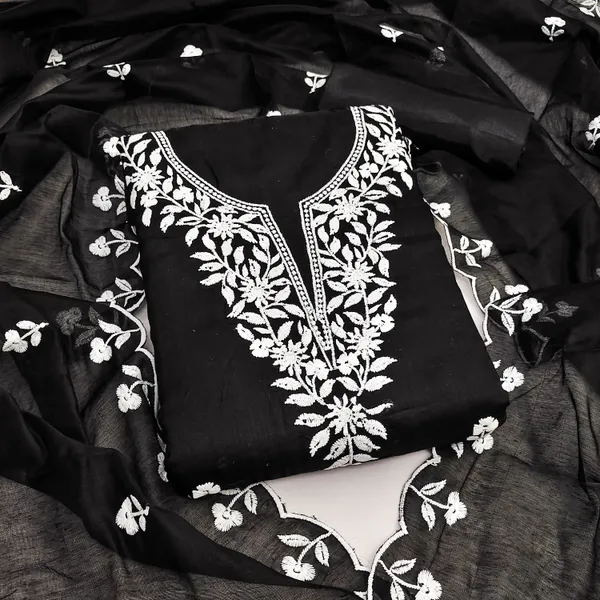 Self_Design_Black_Chanderi_Cotton_Salwar_Suit_Dress_Material_With_Elegant_White_Thread_Work_Unstitched_For_Women