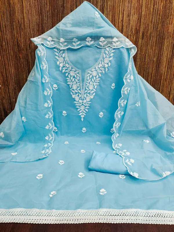 Sky_Blue_Chanderi_Cotton_Salwar_Suit_Dress_Material_Set_With_Elegant_White_Thread_Work_Unstitched