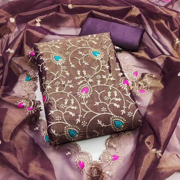 Voilet_Organza_Salwar_Suit_Dress_Material_With_Multicolor_Thread_Work_&_Embroidered_Dupatta_Unstitched