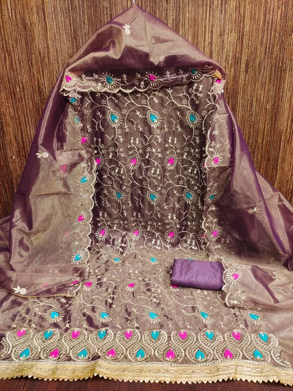 Voilet_Organza_Salwar_Suit_Dress_Material_With_Multicolor_Thread_Work_&_Embroidered_Dupatta_Unstitched