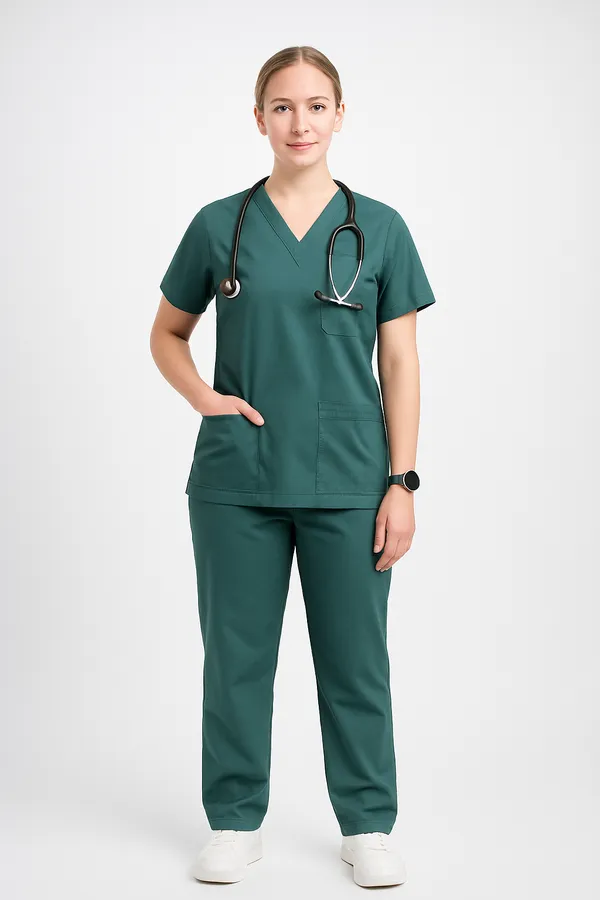 Bottle_Green_Womens_5-Pocket_Comfortable_Cotton_Blend_Medical_Uniform