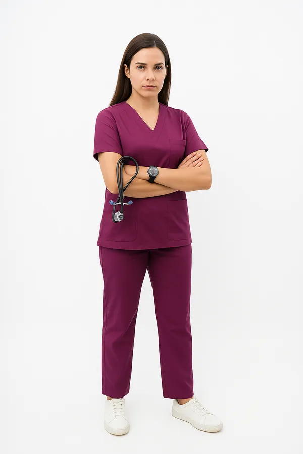Wine_Womens_5-Pocket_Comfortable_Cotton_Blend_Medical_Uniform